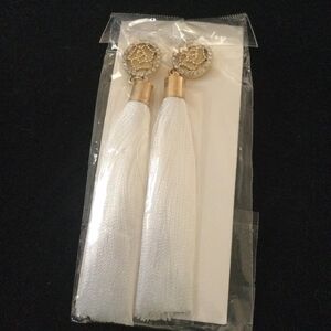 Rhinestone White Tassel Earrings